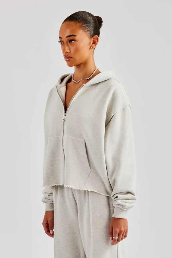 Womens Exposed Seam Zip Through Hoodie - Grey Marl