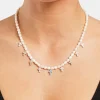 Womens Freshwater Pearl & Multi Colour Ice Cross Necklace - White