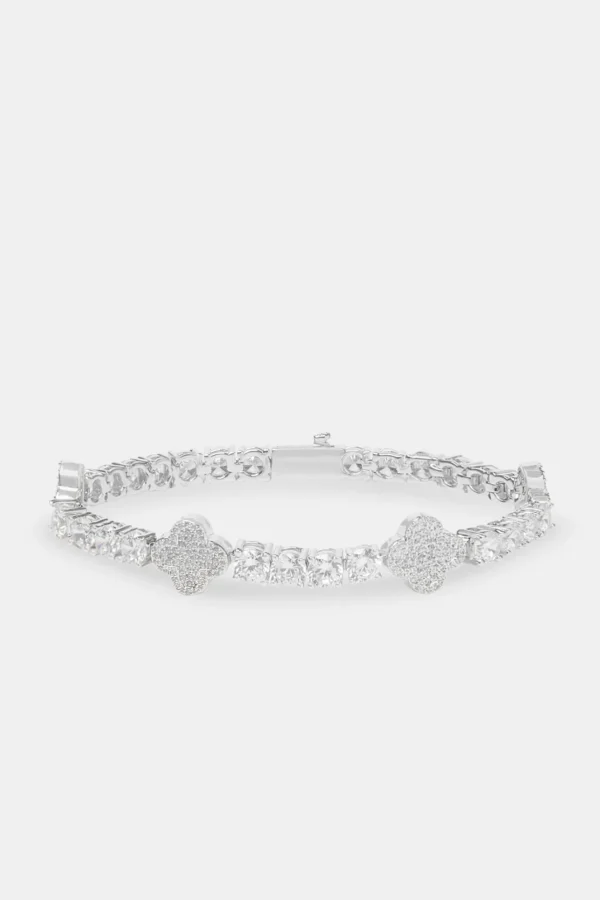 Womens Iced Motif Tennis Bracelet - White 5mm