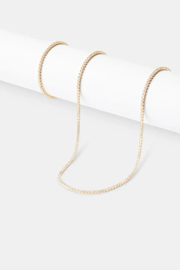 Womens Micro Tennis Chain & Bracelet - Gold