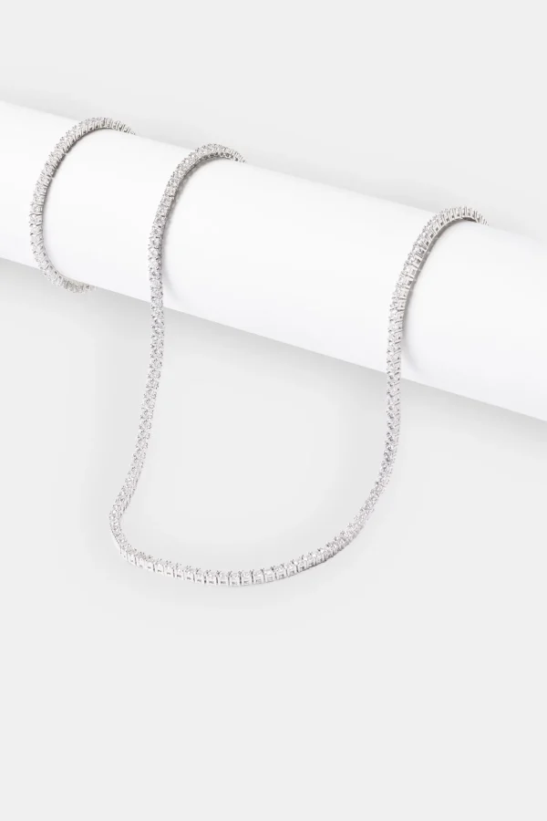 Womens 3mm Tennis Chain & Bracelet - White