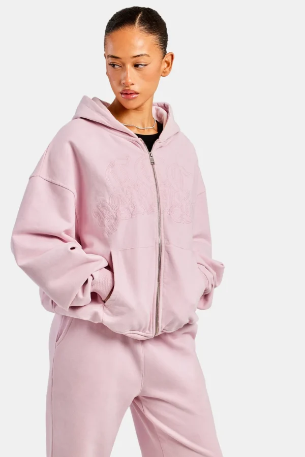 Womens Paraiso Embroidered Zip Hoodie - Pink