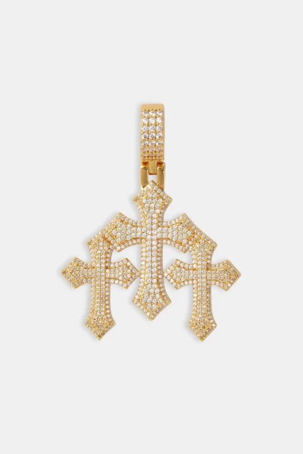 Women's Triple Cross Pendant & 5mm Tennis Chain - Gold