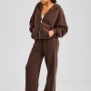 Womens Zip Through Hoodie and Jogger Set - Chocolate