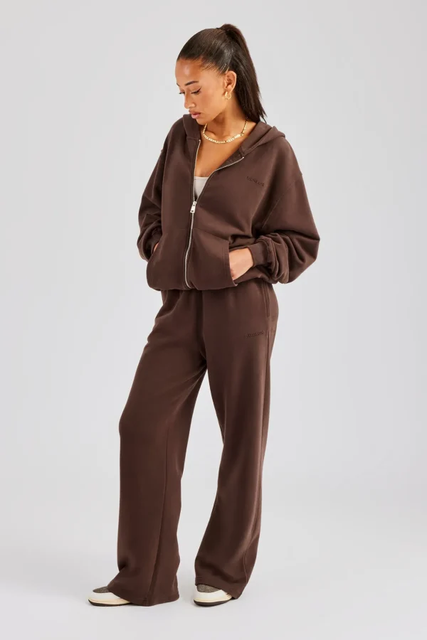 Womens Zip Through Hoodie and Jogger Set - Chocolate