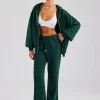 Womens Zip Through Hoodie and Jogger Set Dark Green