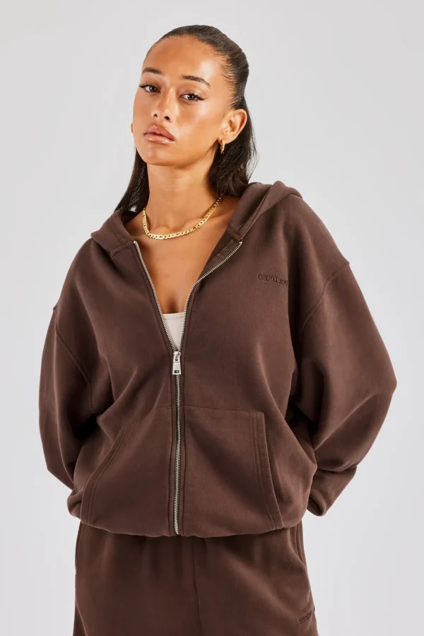 Womens Zip Through Hoodie - Chocolate