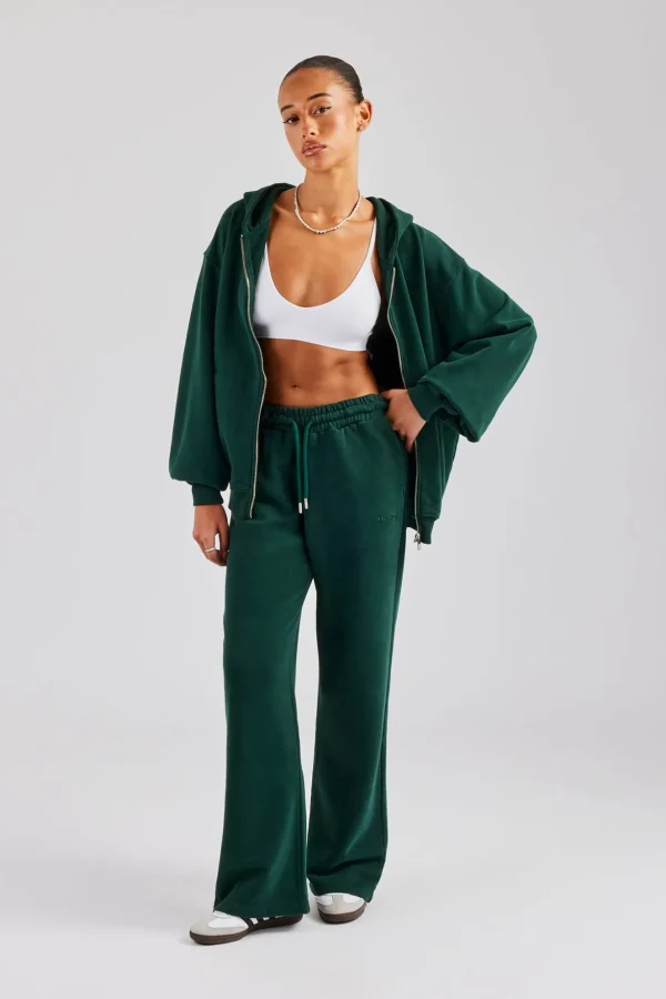 Womens Zip Through Hoodie and Jogger Set Dark Green