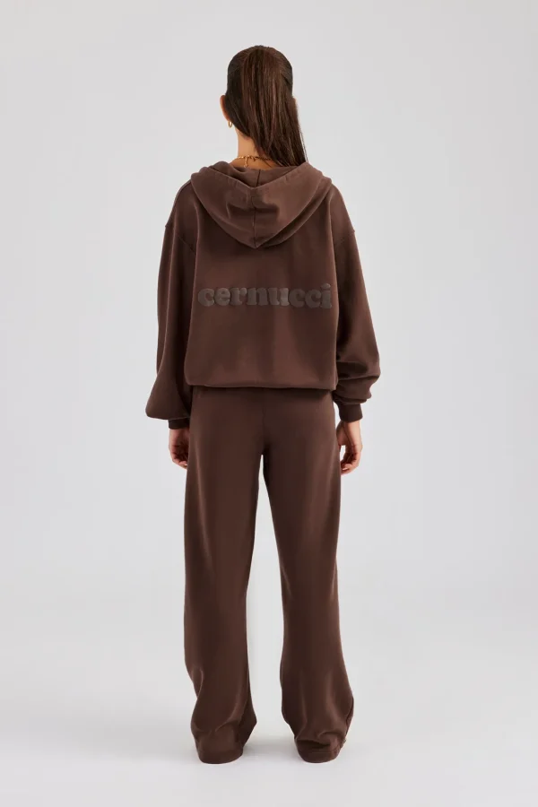 Womens Zip Through Hoodie and Jogger Set - Chocolate