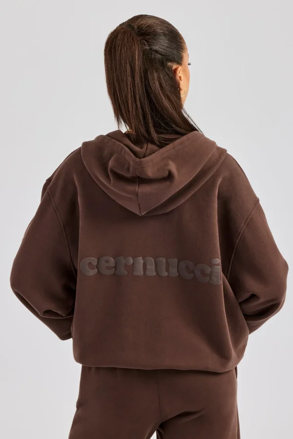 Womens Zip Through Hoodie - Chocolate