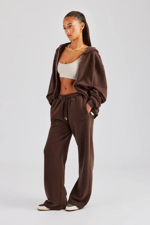 Womens Zip Through Hoodie and Jogger Set - Chocolate