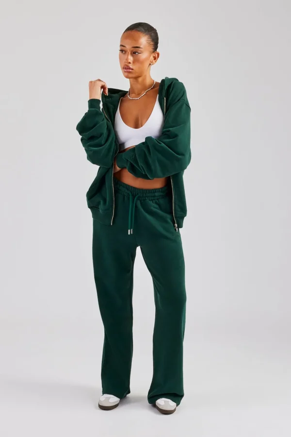 Womens Zip Through Hoodie and Jogger Set Dark Green