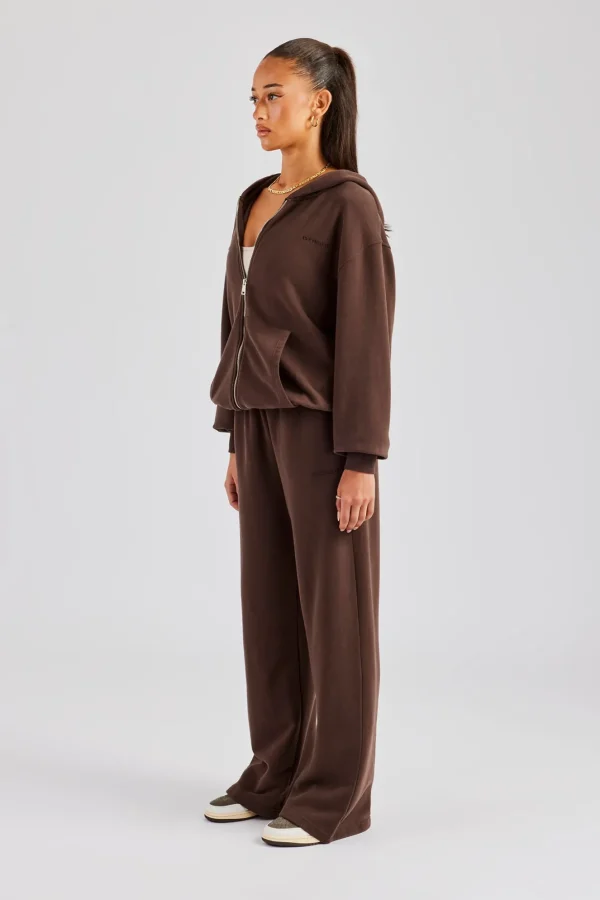 Womens Zip Through Hoodie and Jogger Set - Chocolate