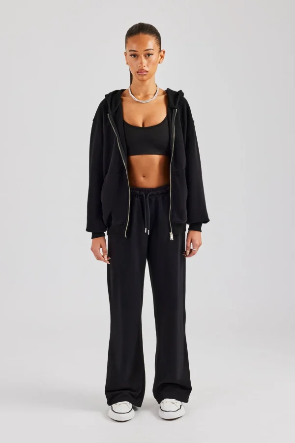 Womens Zip Through Hoodie and Jogger Set - Black