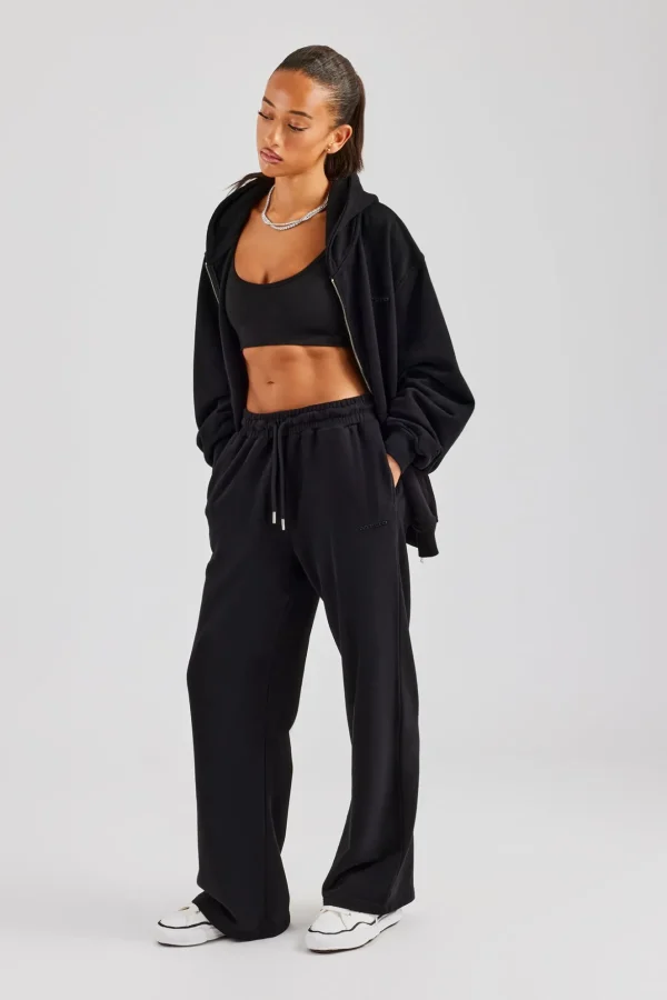 Womens Zip Through Hoodie and Jogger Set - Black