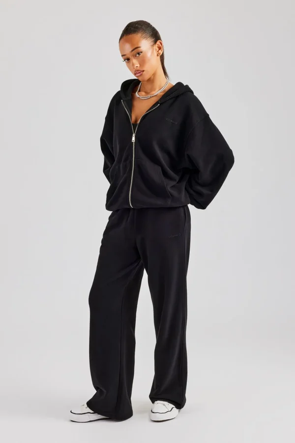 Womens Zip Through Hoodie and Jogger Set - Black