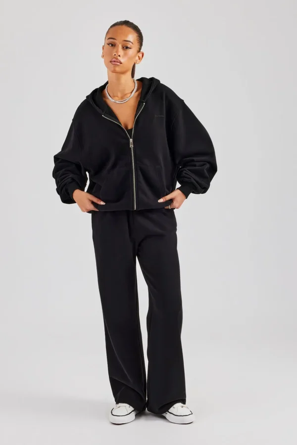 Womens Zip Through Hoodie and Jogger Set - Black