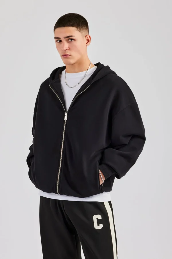 Zip Through Hoodie - Black