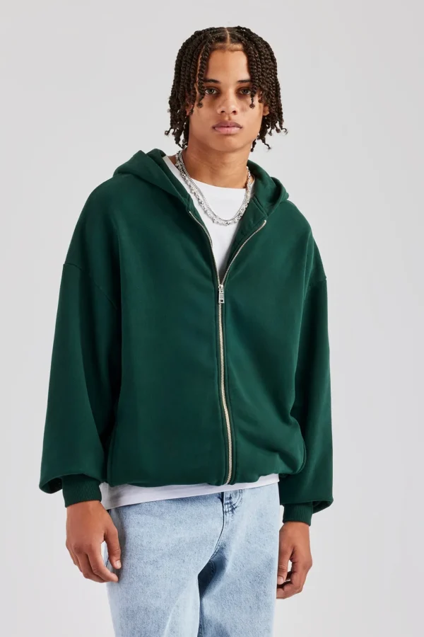 Zip Through Hoodie - Dark Green