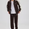 Zip Through Taping Velour Tracksuit - Chocolate