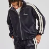 Zip Through Taping Velour Track Jacket - Charcoal