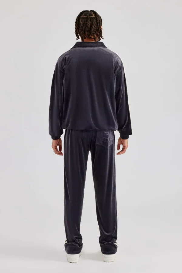 Zip Through Taping Velour Tracksuit - Charcoal