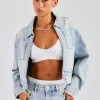 Zip Up Denim Jacket - Ice Blue